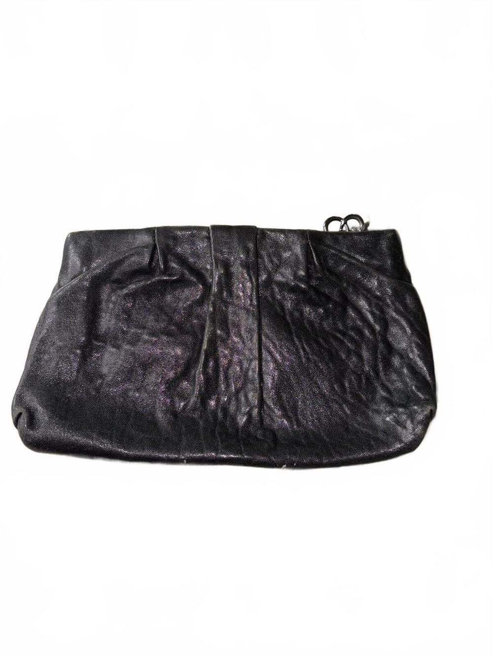 Stella & Dot Black Leather Clutch Purse with Chain Detail, 10-inch